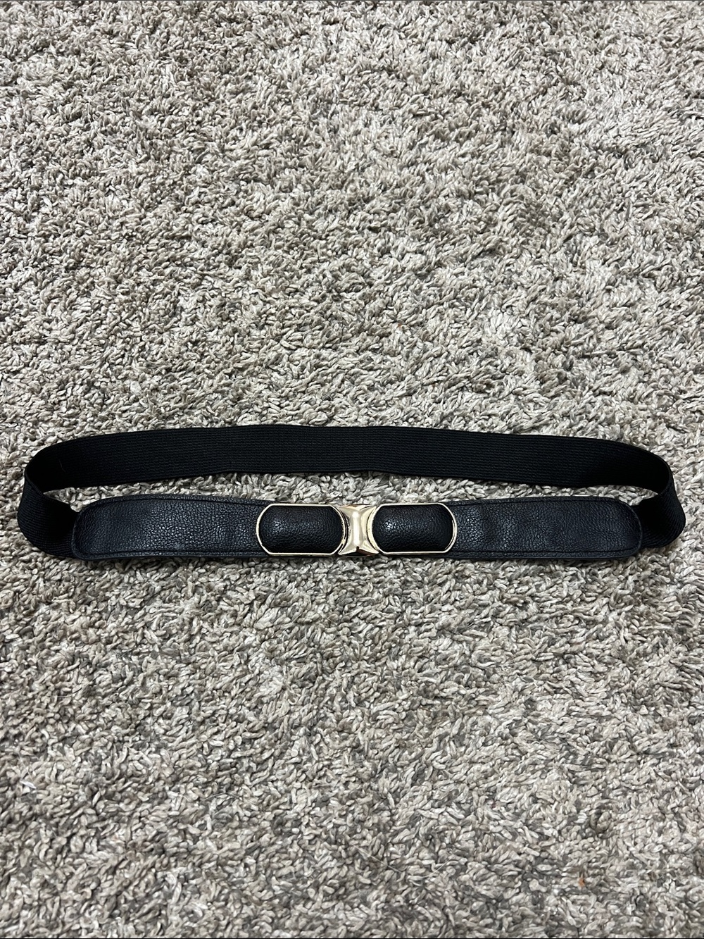Black Elastic Waist Belt with Gold-Tone Clasp